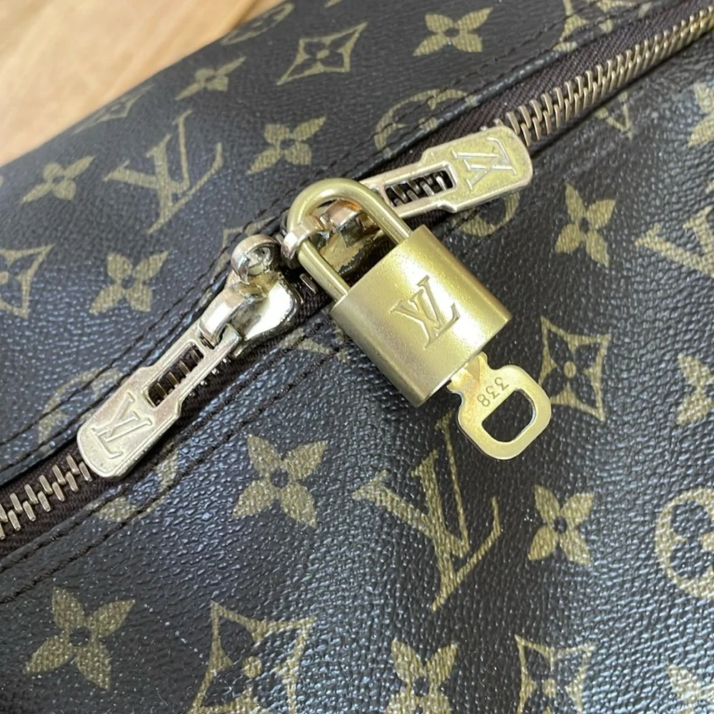 Louis Vuitton Brown Monogram Keepall Duffel with Tan Leather Trim